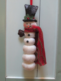 Sneeuwpop om te hangen 28 cm, van stof
