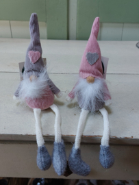 Tomte met bungelbeentjes van stof (2 stuks) (BB4)