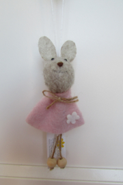 Haasje vilt roze/wit jurkje 14 cm