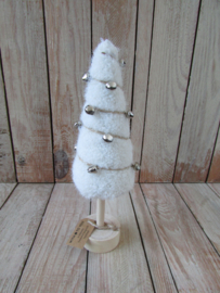 Kerstboompje wit met belletjes 22,5 cm hoog