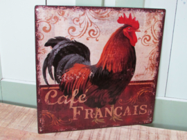 Tekstbord haan-Café Francais 30x30 cm