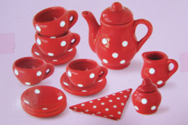 Mini koffie serviesje rood/wit gestippeld