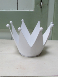 Kroon windlichtje van metaal in het wit 15 cm