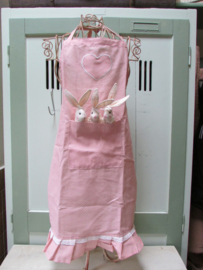 Keukenschort met konijntjes, roze(kort model)