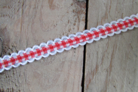 Lint rood/geruit met kartel randje 1 cm breed, per meter