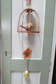 Vogelkooitje vogeltje en bloem van metaal (W16) (W21)