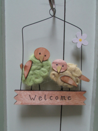 Vogeltjes decoratie met welcome bordje 20 cm