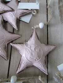 Ster, roze van metaal met rendier 8 cm (nr11)