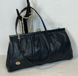 JK  donkerblauwe lederen  schoudertas , clutch