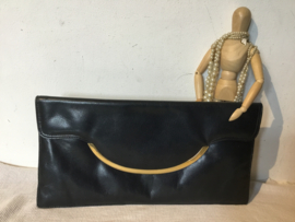 Donkerblauwe clutch avondtas leder ruim