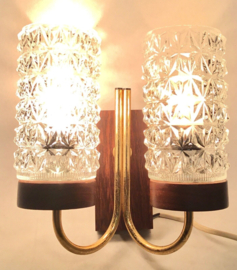 vintage wall lamp , wood and glass, lovely piece 70's