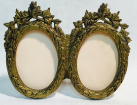 Unique antique French brass double photo frame