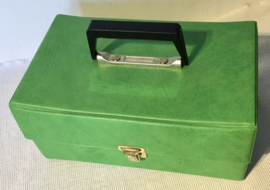 groene skai koffertje, beautycase, opbergen