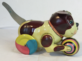 mechanische blikken hond met bal ,  tin toy *