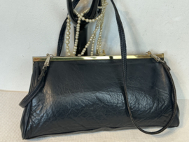 JK  donkerblauwe lederen  schoudertas , clutch