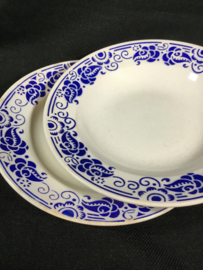 Set diep en plat bord, blauw motief