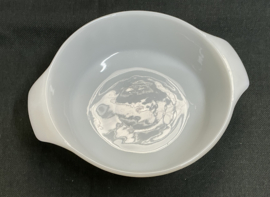 Fire King, ovenschaal groot  rond  , groen deco, 21 cm x 7 cm