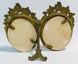 Unique antique French brass double photo frame