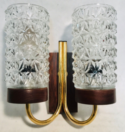 vintage wall lamp , wood and glass, lovely piece 70's