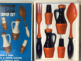 serveerset , blauw oranje, nieuw oude stock