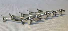 verzilverde messenleggers, teckel, 5 stuks