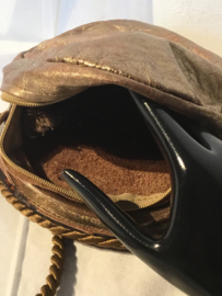 uniek vintage tasje, leder met kunst