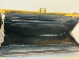 JK  donkerblauwe lederen  schoudertas , clutch