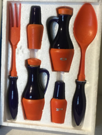 serveerset , blauw oranje, nieuw oude stock