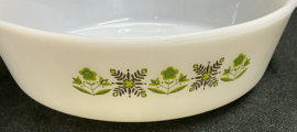Fire King, ovenschaal groot  rond  , groen deco, 21 cm x 7 cm