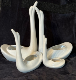 zwanen, keramiek bloempotten, set van 4