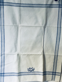 franse brocante theedoeken, geborduurd GC blauw