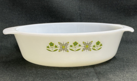 Fire King, ovenschaal ovaal , groen deco