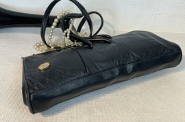 JK  donkerblauwe lederen  schoudertas , clutch