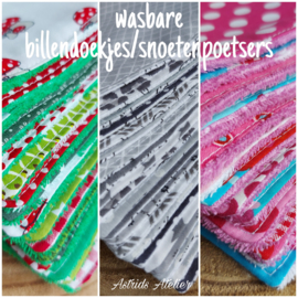 Set wasbare billendoekjes / snoetenpoetsers (5 stuks gemixt groen/rood)