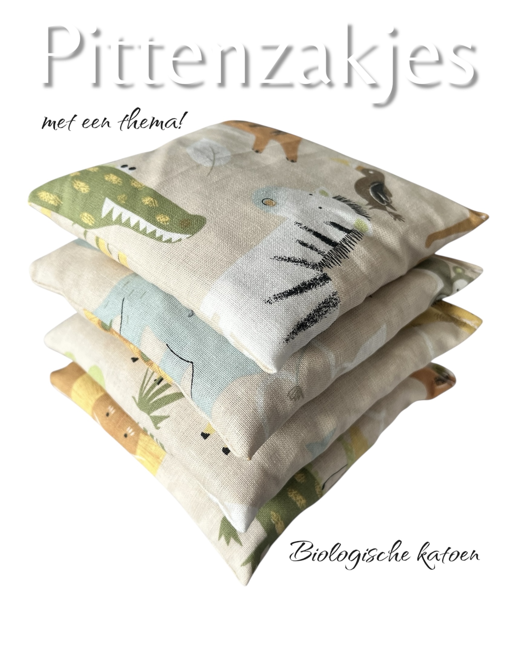 Biologische katoenen pittenzakjes thema “wilde beesten”