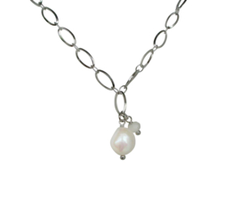 Zoetwater parelketting Flow Oval Silver Pearl