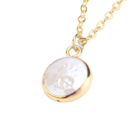 Zoetwater parelketting White Coin Pearl Gold Small