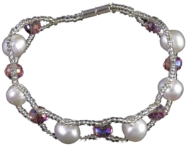Zoetwater parel en kristallen armband Pearl Crystal Pink 8