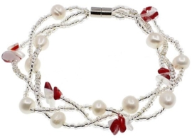 Zoetwater parel met edelstenen armband Twine Pearl Red Agate