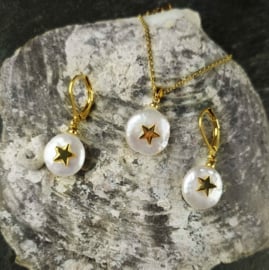 Zoetwater parel set Coin Pearl Golden Star