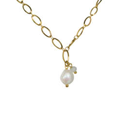 Zoetwater parelketting Flow Oval Gold Pearl