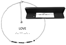 Cadeau set edelstenen ketting Morse Code Love Black Hematite Silver