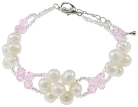 Zoetwater parel en kristallen armband Pearl Flower Pink Crystal