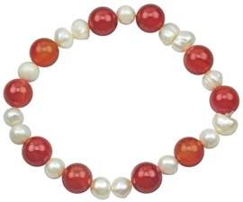 Zoetwater parel en edelstenen armband Pearl Red Agate