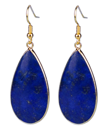 Edelstenen oorbellen Big Teardrop Lapis Lazuli Gold