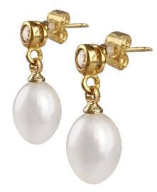 Zoetwater parel oorbellen Bling Gold White Pearl