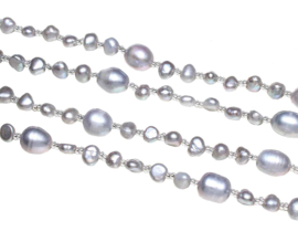 Zoetwater parelketting Long Seed Bead Grey