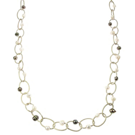 Zoetwater parelketting Leather Pearl Oval Long