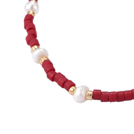 Zoetwater parel armband Mini Pearl Bead Red