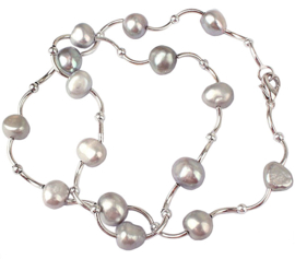 Zoetwater parelketting Grey Pearl Silver